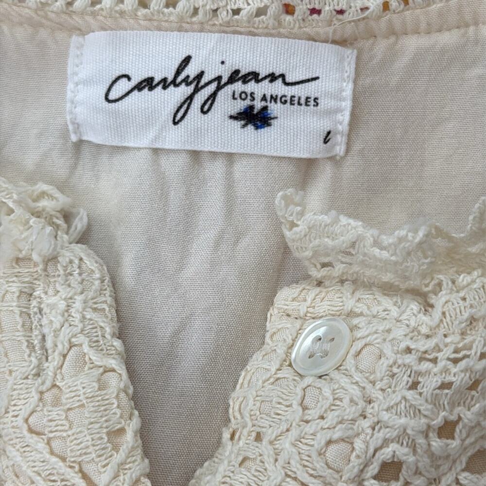 Carly Jean Los Angeles Lainey Cream Lace Button Up Cap Sleeve Mini Dress - Picture 4 of 5